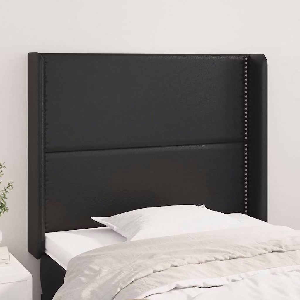 Testiera ad orecchio vidaXL in similpelle nera con struttura in legno, L: 103 cm, P: 16 cm, H: 118-128 cm
