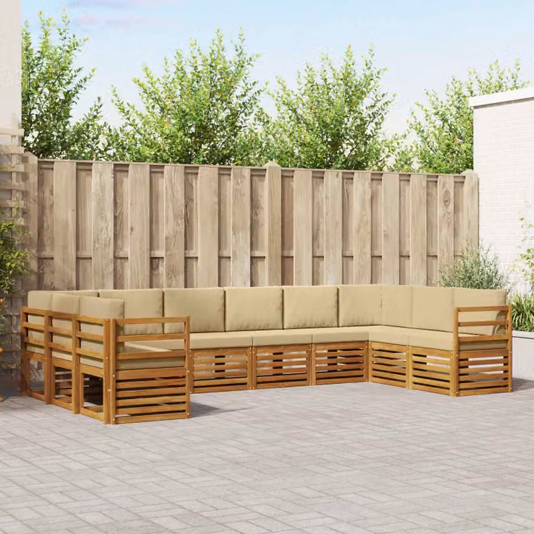 Set di divani da esterno vidaXL 10 pezzi in legno di acacia con cuscini beige e naturale per giardino e terrazza