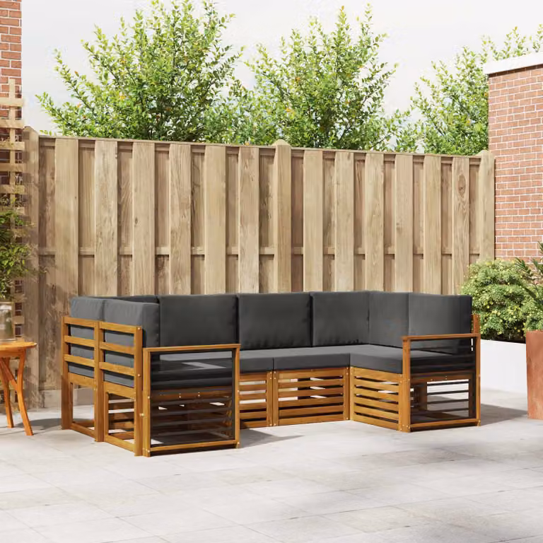 Set di divani da esterno vidaXL a forma di L composto da 6 pezzi in legno di acacia con cuscini beige e antracite