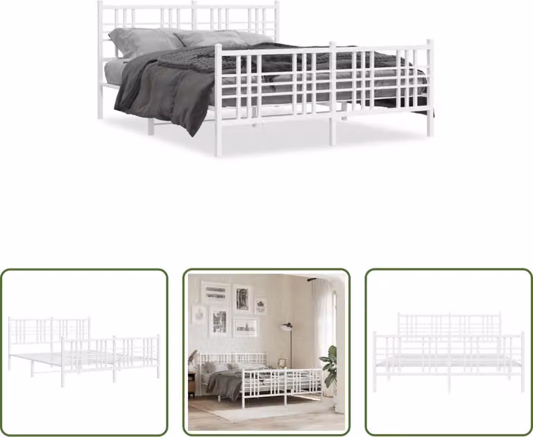 The Living Store Struttura letto con testiera e pediera in metallo bianco 150x200 cm