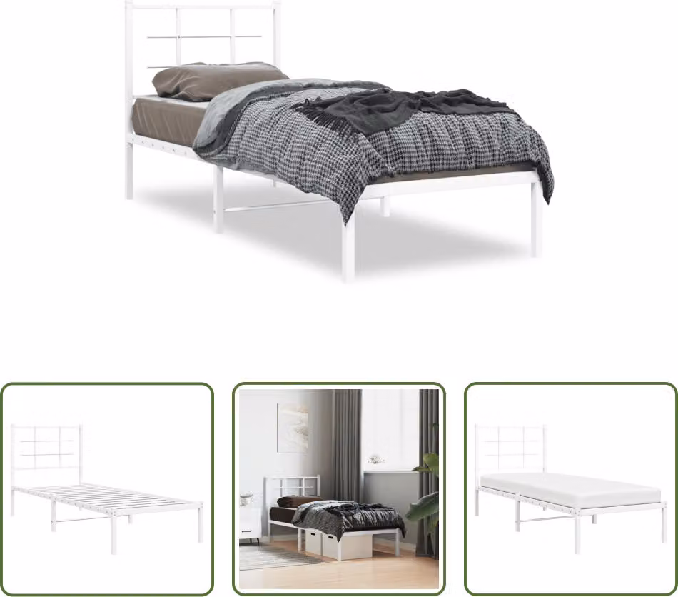 The Living Store Struttura letto con testiera in metallo bianco 80x200 cm