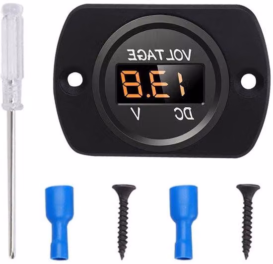 Voltmetro impermeabile da 12 V/24 V con display a LED e piastra di montaggio, arancione, per barche e auto