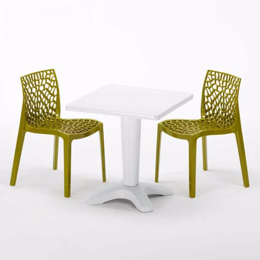 Tavolo quadrato bianco e 2 sedie in polipropilene colorato per interni Grand Soleil Gruvyer Patio - Verde anice