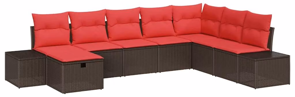 Set Divano da Giardino con cuscino 8 pcs Marrone polyrattan