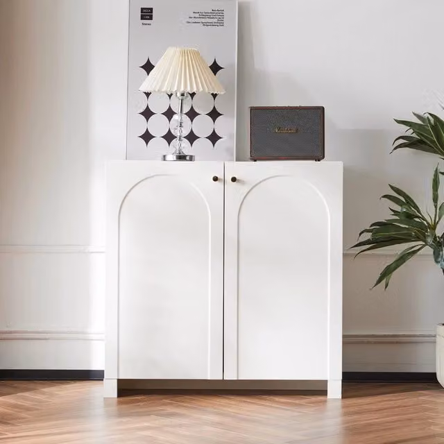 Credenza Minimal con 2 Ante e Cassetti Bianco Crema L: 80 cm, P: 40 cm, H: 80 cm