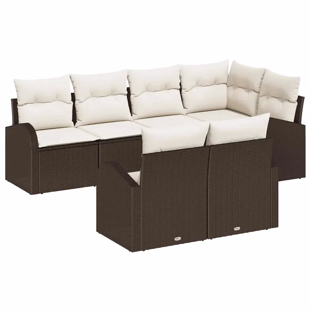 Set Divano da Giardino a L vidaXL in Polyrattan Marrone e Bianco con Cuscini Imbottiti e Struttura in Acciaio – 2