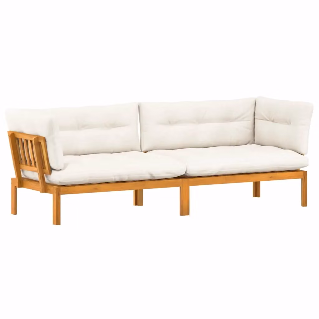 Set da giardino a forma di L con divano a 2 posti, tavolino e pouf vidaXL in legno di acacia trattato, beige e bianco – 2