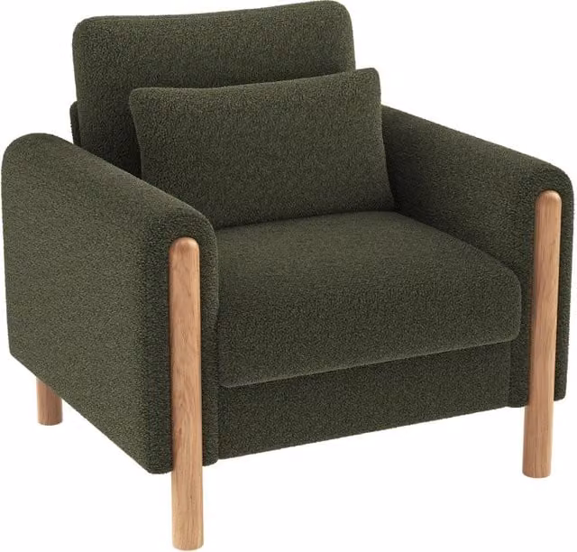 Sedia con Braccioli in Tessuto Teddy Verde, Poltrona Imbottita con Cuscino Spesso, 87x83x88,5 cm, per Soggiorno, Ufficio o Camera