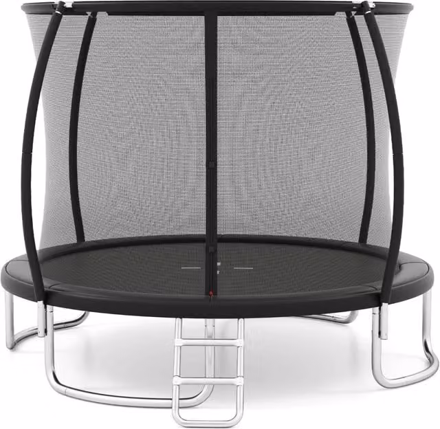 Trampolino da esterno 366 cm con rete di sicurezza e scala, Trampolino ricreativo pesante per bambini e adulti Nero