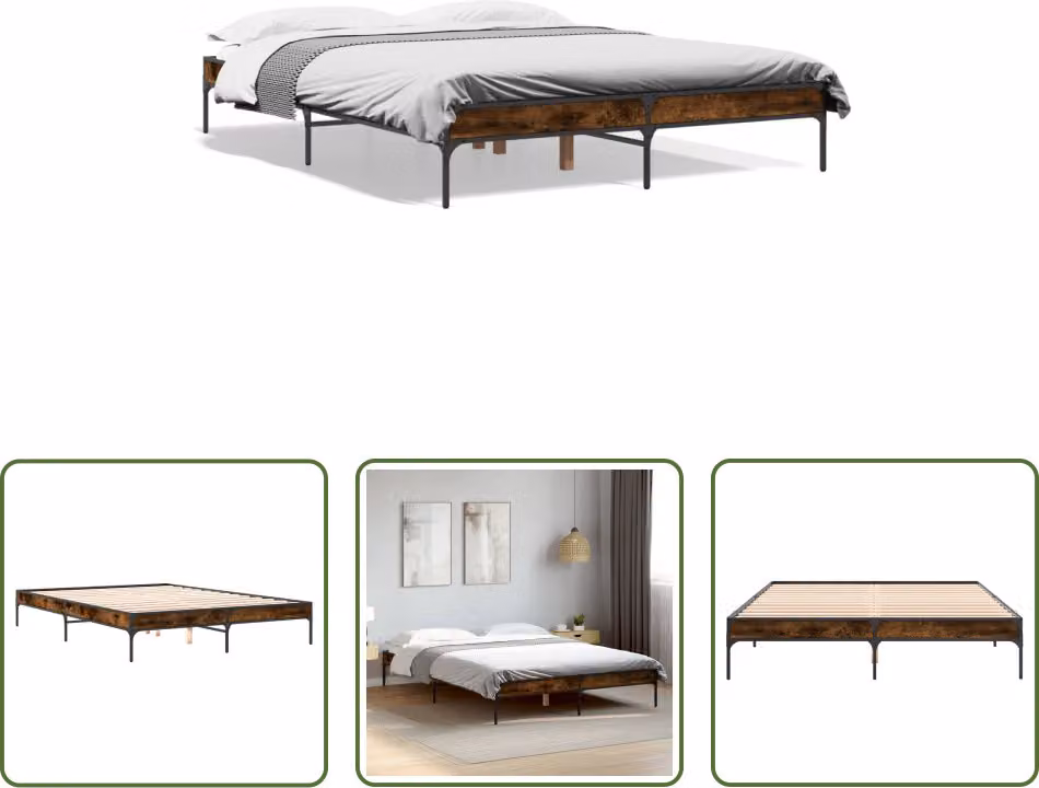 The Living Store Struttura letto in rovere fumé 150x200 cm Materiale a base di legno e metallo