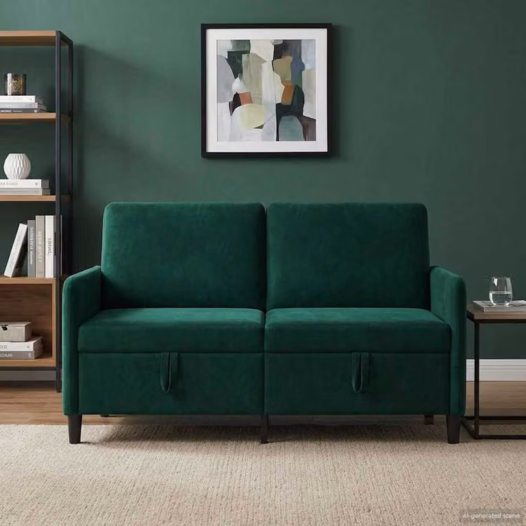 vidaXL Divano Moderno con Contenitore e Seduta Sollevabile in Velluto Verde, L: 152 cm, P: 78 cm, H: 87 cm