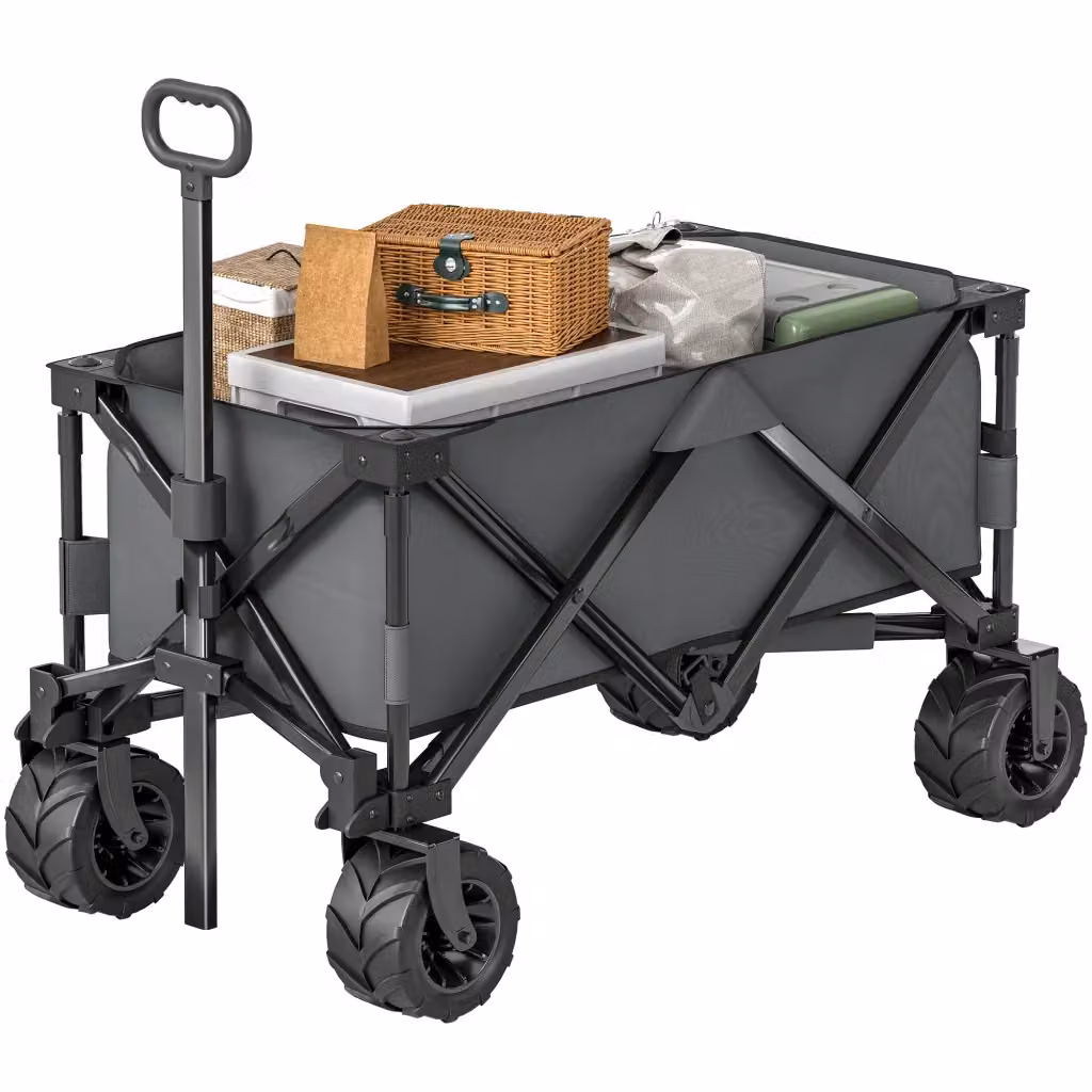 Carrello da Giardino Minimal Grigio in Metallo e Tessuto Oxford L: 108 cm, P: 55 cm – 2