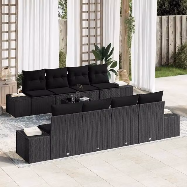 Set Divano da Giardino 8 pz Nero polyrattan 3355662