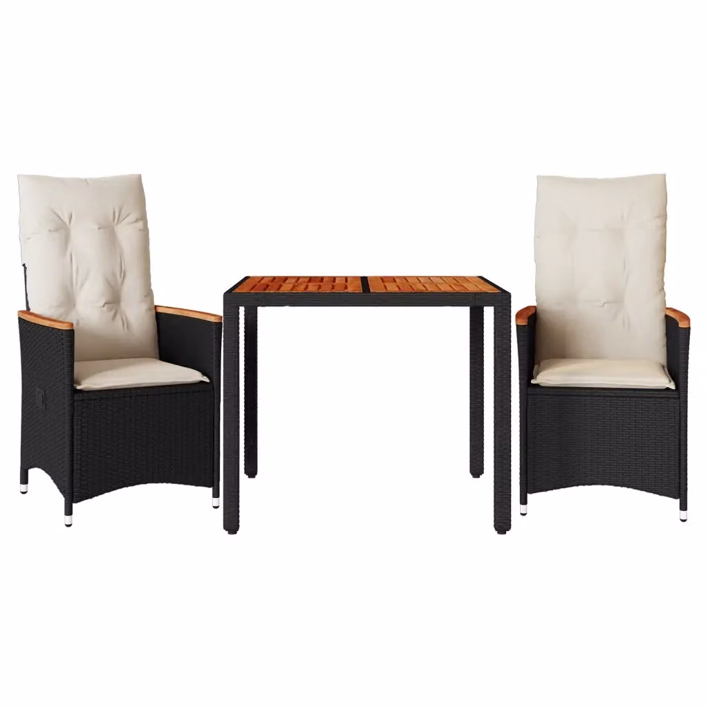 Set da Bistrò vidaXL 3 pz in Legno di Acacia Oliato e Polyrattan Nero e Bianco per Giardino e Terrazzo – 2