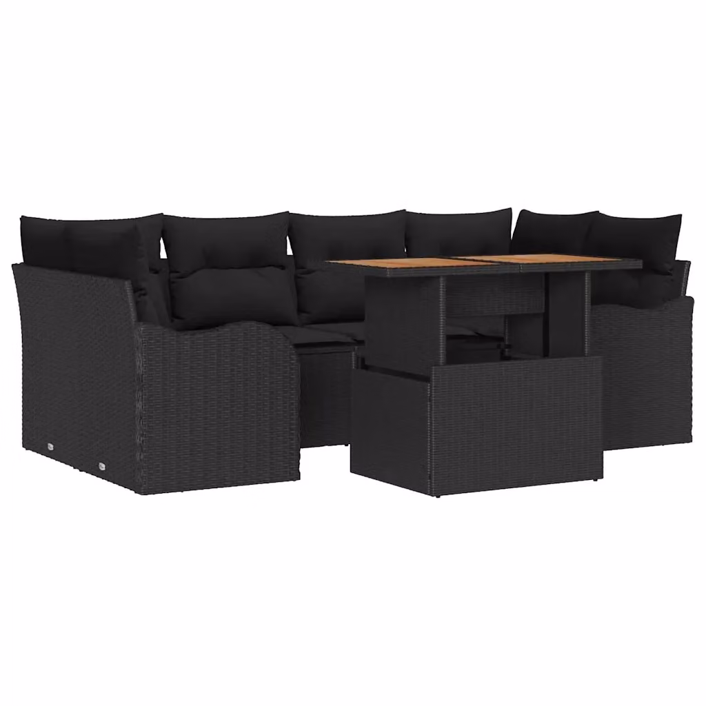 Set Divano da Giardino L-Shape vidaXL a 7 Pezzi con Cuscini e Tavolino Nero – 2