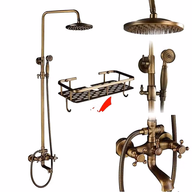 Set doccia classico per il bagno, comando a doppia maniglia, misura 8 pollici, ottone antico D1