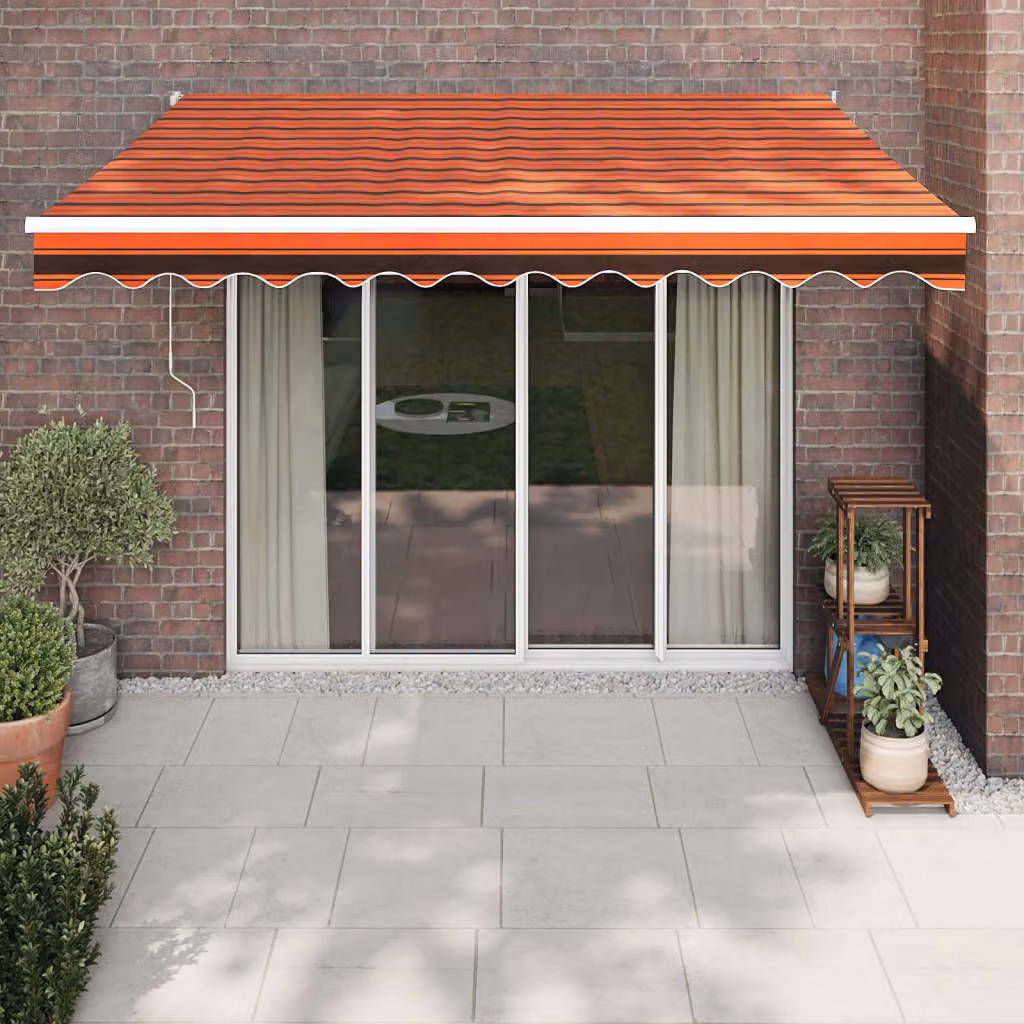 Tenda retrattile vidaXL con bracci pieghevoli in alluminio e tessuto in poliestere, colore arancione e marrone, L: 350 cm, P: 250 cm