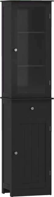 Mobile Colonna Bagno Salvaspazio kleankin con Armadietto, Cassetto e Ripiani in MDF, Nero, L/P/H: 40 x 27 x 171.5 cm – 1