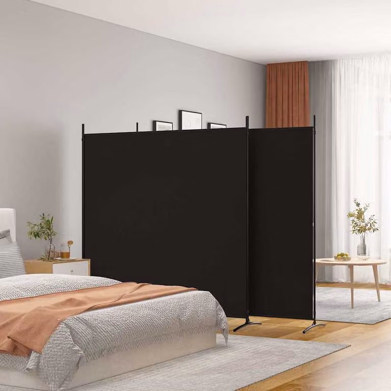 Divisorio a 3 Pannelli vidaXL Nero in Tessuto L: 525 cm, H: 180 cm