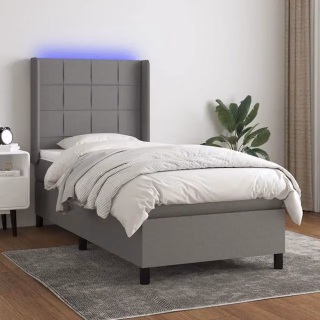 Letto Ibrido con Materasso e Illuminazione LED vidaXL in Tessuto Grigio L/P/H: 90 x 200 cm