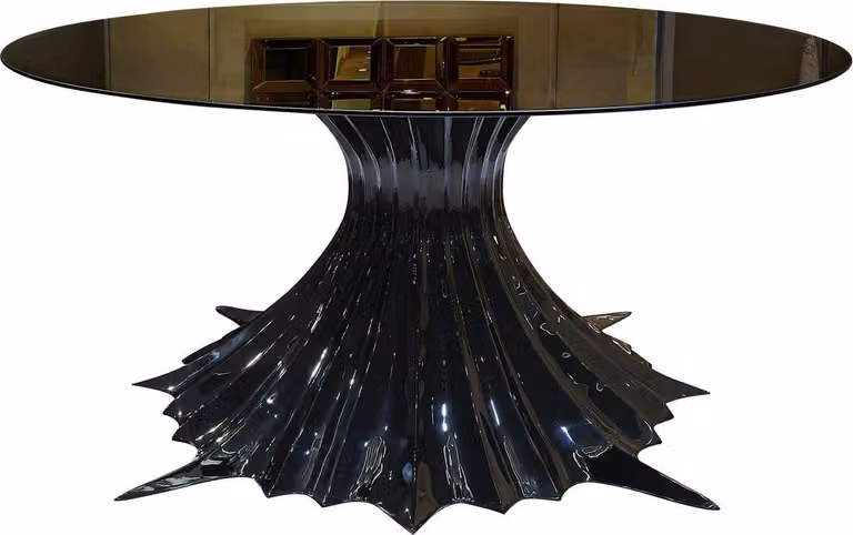 Casa Padrino tavolo da pranzo di design nero lucido / nero Ø 180 x h. 78 cm - Tavolo da pranzo fatto a mano con piano in vetro rotondo - Mobili da sala da pranzo - Qualità lusso
