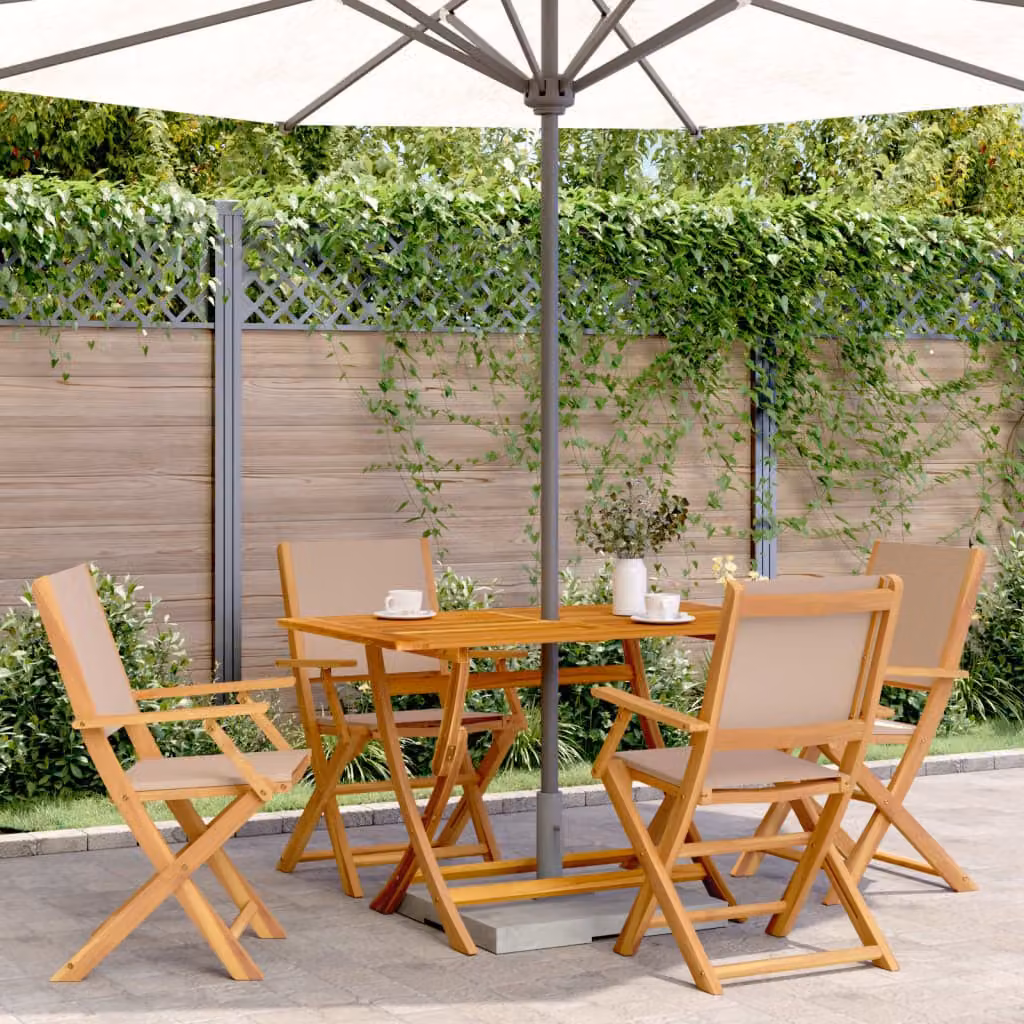 Set di 4 sedie pieghevoli da giardino vidaXL in legno di acacia oliato e tessuto resistente ai raggi UV color beige/grigio con braccioli – 1