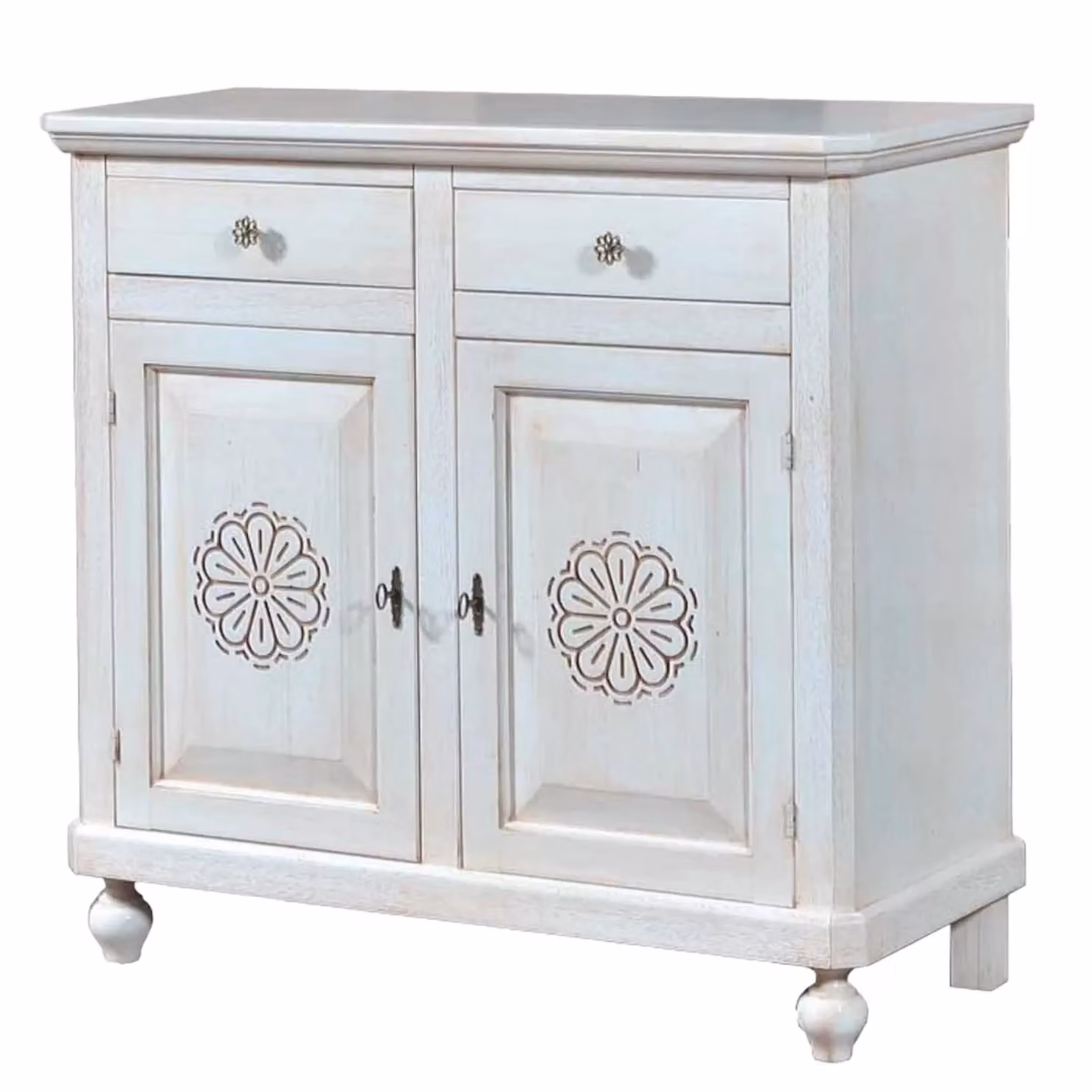 Madia credenza in legno bianco invecchiato con decori shabby chic Mobili 2G L: 104 cm, P: 43 cm, H: 98 cm – 1