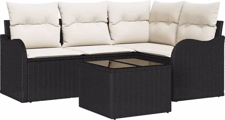 Set Divano da Giardino 5 pcs Nero polyrattan