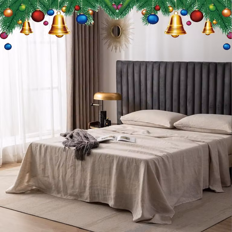 Solidchoice - Set di lenzuola in lino 100% per letto matrimoniale, colore naturale