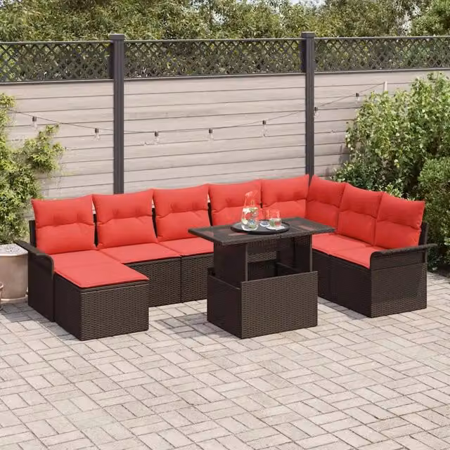 Set Divano da Giardino 9 pz Marrone 3357077