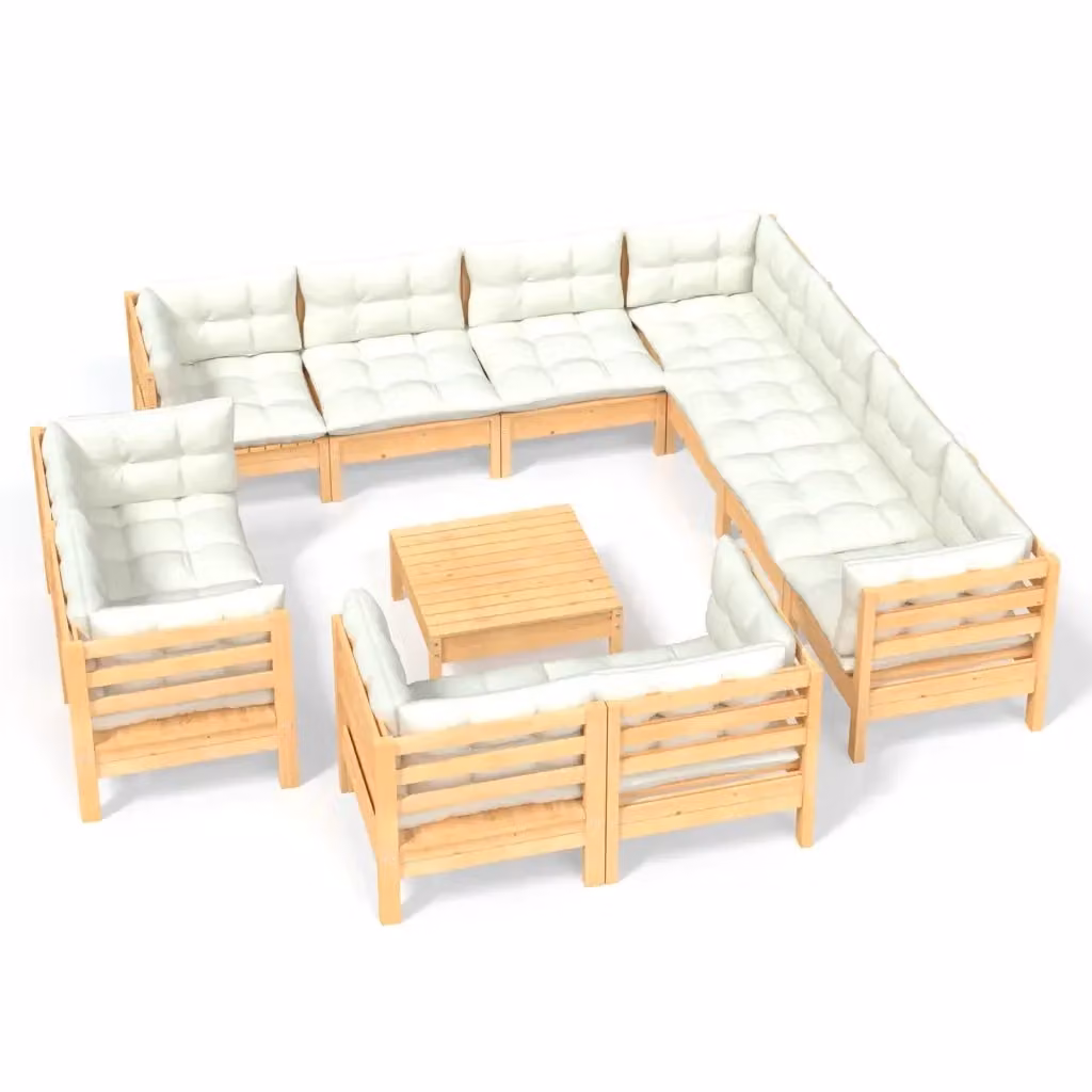 Set di Divani da Giardino a Forma di U vidaXL in Legno di Pino con Cuscini Beige – 2