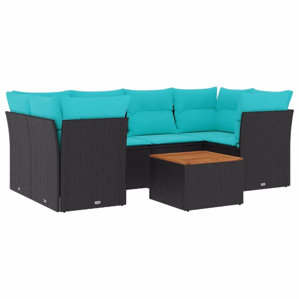 vidaXL Set Divani da Giardino 7 pz in Polyrattan con Cuscini e Tavolino, Design Moderno a L, Nero e Blu – 2