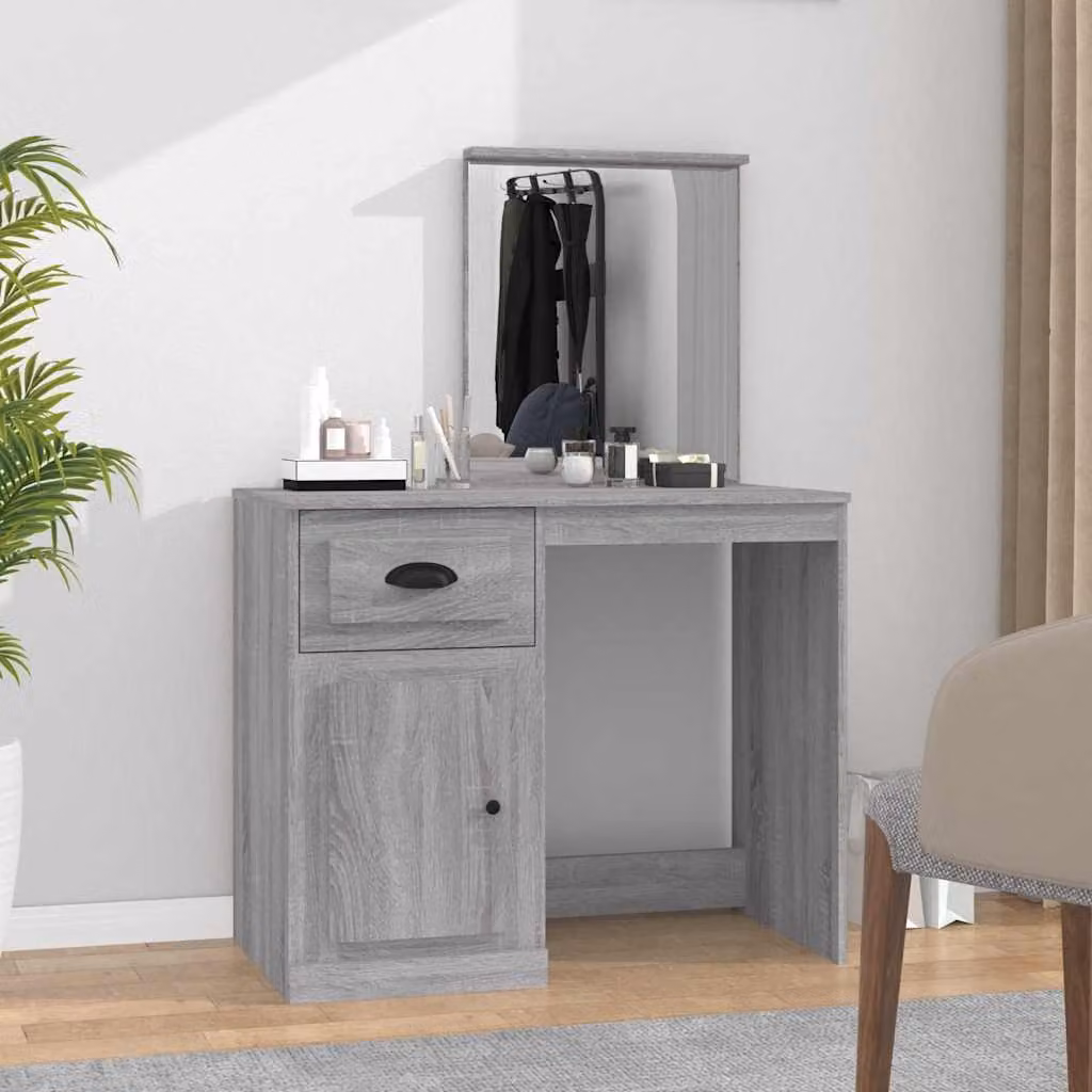 vidaXL Toeletta con Specchio Grigio Sonoma in Legno Multistrato L: 90 cm, P: 50 cm, H: 132,5 cm