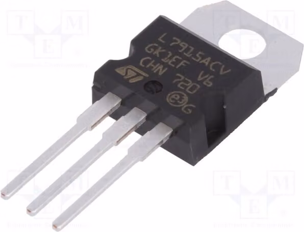 2x IC: Stabilizzatore di tensione 1,5A, linea regolata (no) -15V, montaggio a foro passante (THT), modello L7915ACV, non regolato