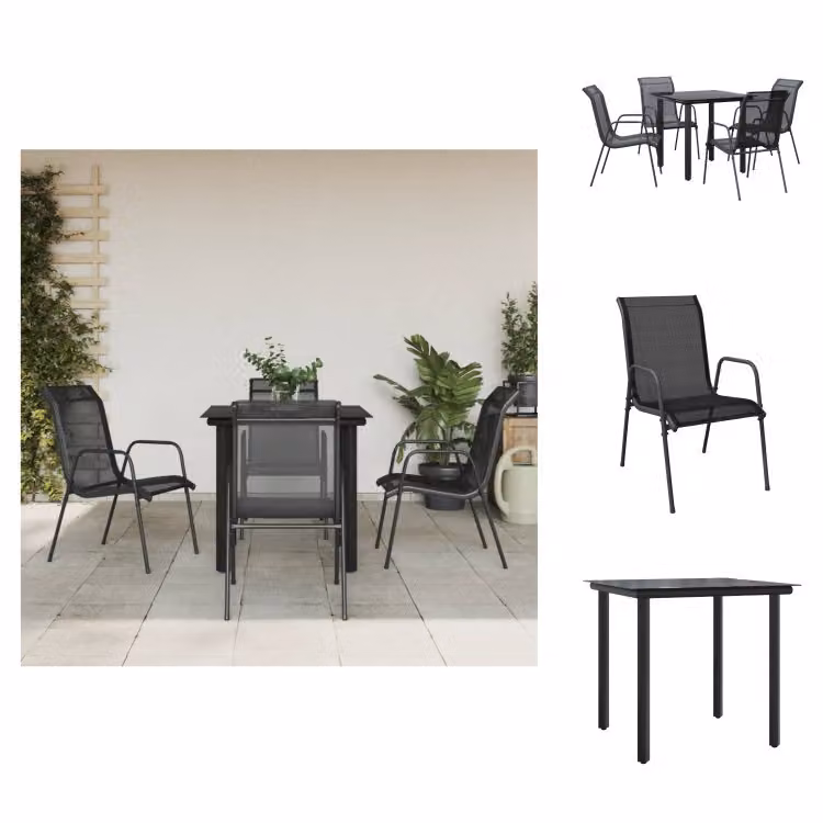 vidaXL Set da pranzo da giardino 5 pezzi in acciaio nero e textilene - Set di mobili da giardino