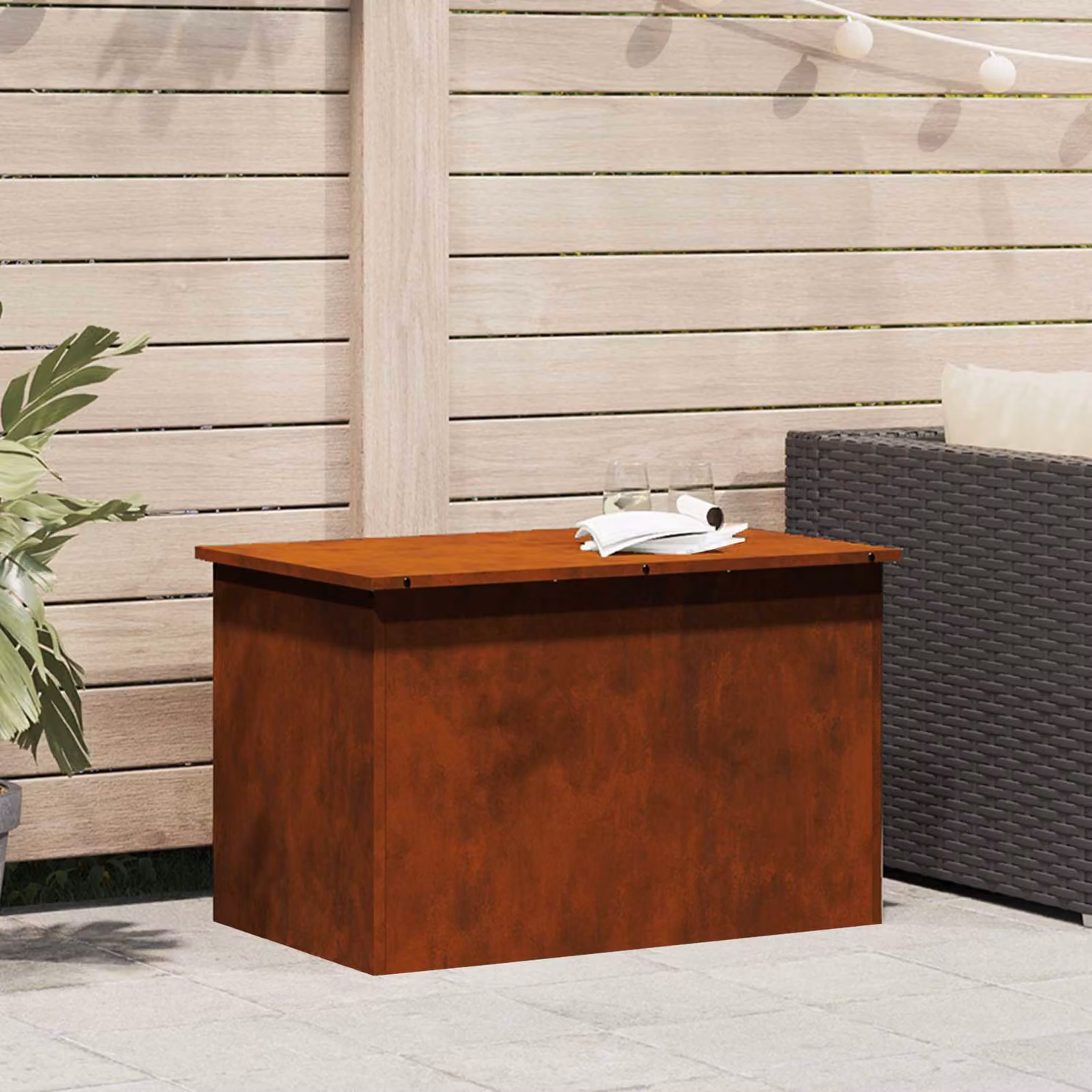 Cassa per cuscini da giardino vidaXL in acciaio zincato marrone L 80 cm, P 50,5 cm, H 50 cm