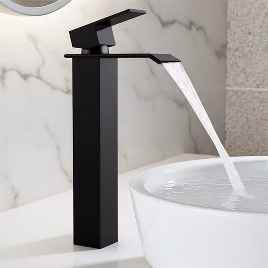 Rubinetto per acqua calda e fredda in acciaio inossidabile, nero, con leva alta, manopola quadrata, rubinetto da bagno.