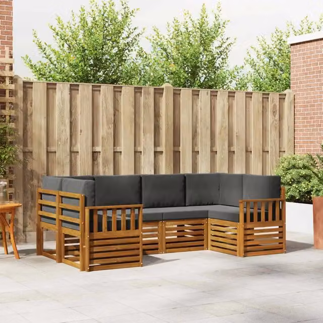 Set di divani da esterno a L vidaXL in legno di acacia con cuscini, beige e antracite