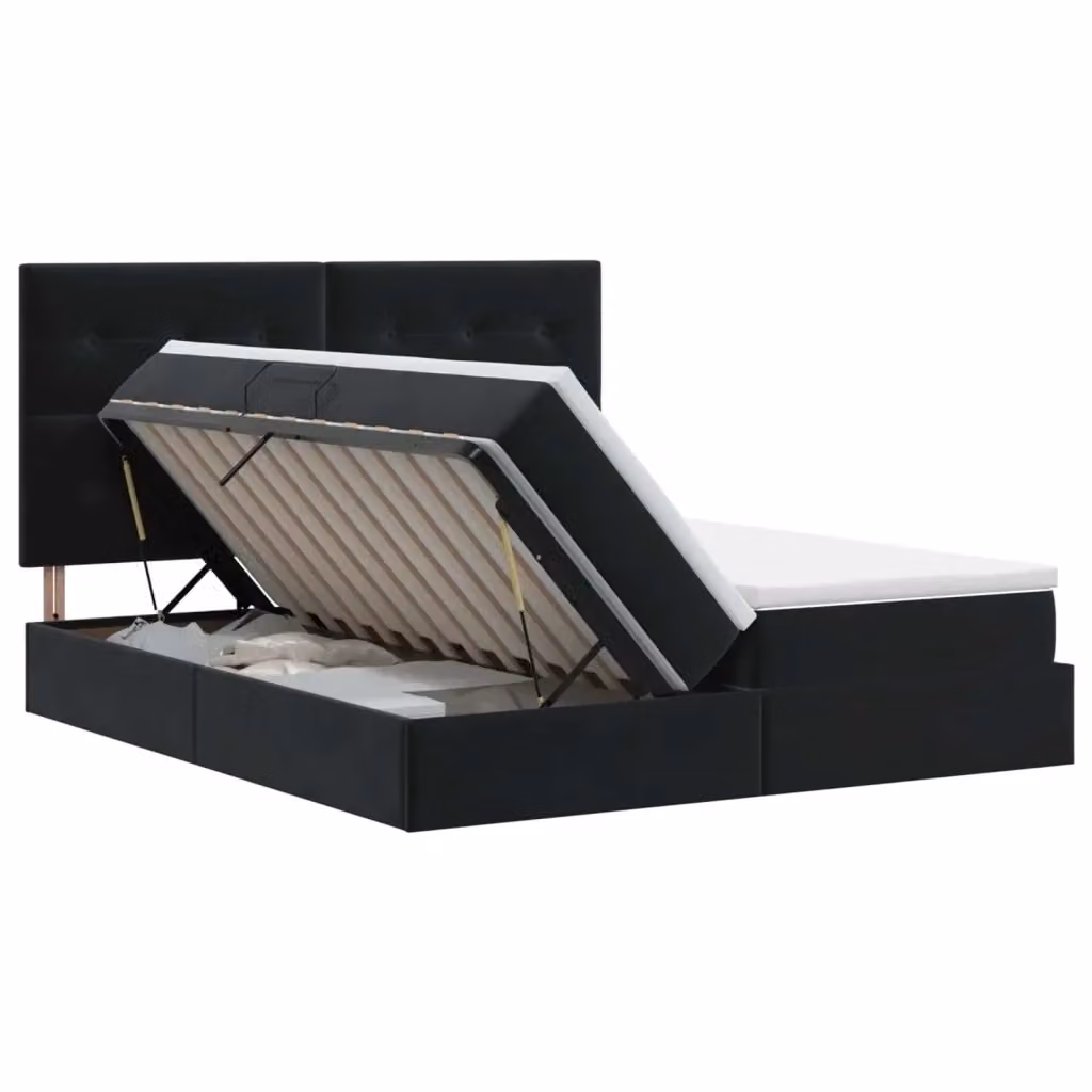 Letto con Contenitore Moderno vidaXL in Velluto Nero con Testiera e Base Lift-Up L/P/H: 200 x 200 x 140 cm – 2