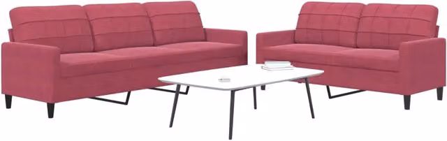 vidaXL Set di 2 Divani Moderni in Velluto Rosso con Cuscini e Struttura in Metallo – 2
