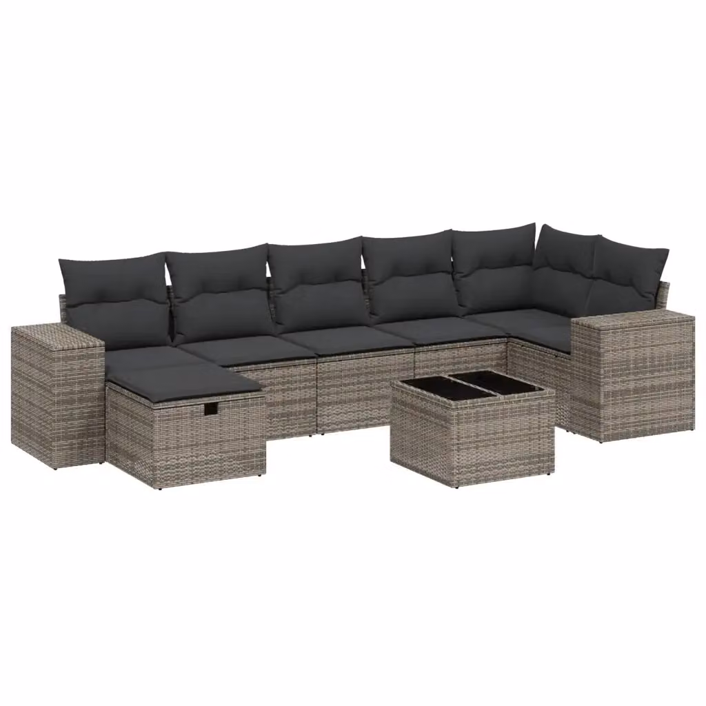 vidaXL Set Divano da Giardino a L 8 pz Grigio con Cuscini e Tavolino in Polyrattan e Acciaio – 2