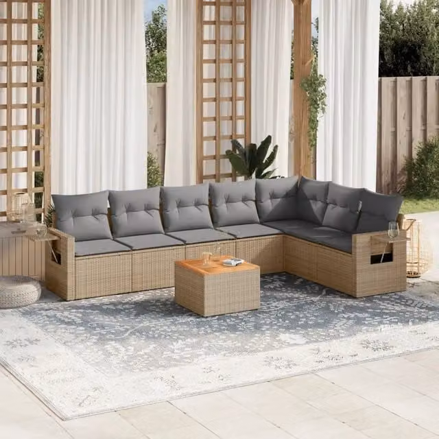 vidaXL Set Divano da Giardino a L 8 pz in Polyrattan con Cuscini Beige e Grigio