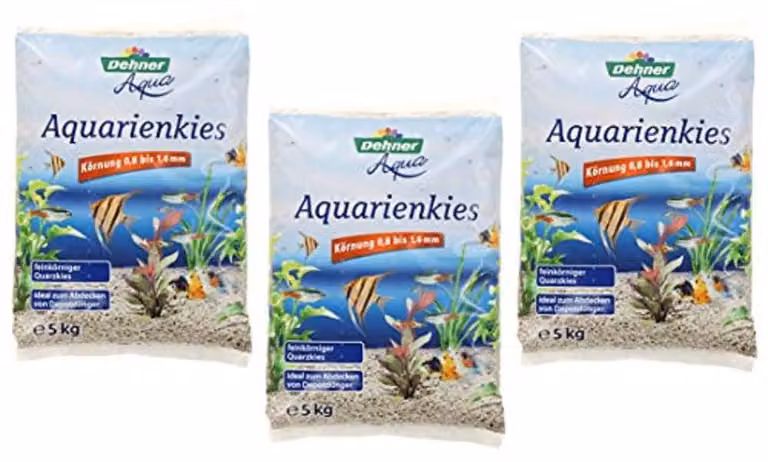 Sabbia per acquari Dehner Aqua, granulometria 0,8 - 1,6 mm, 3 x 5 kg (15 kg), bianca