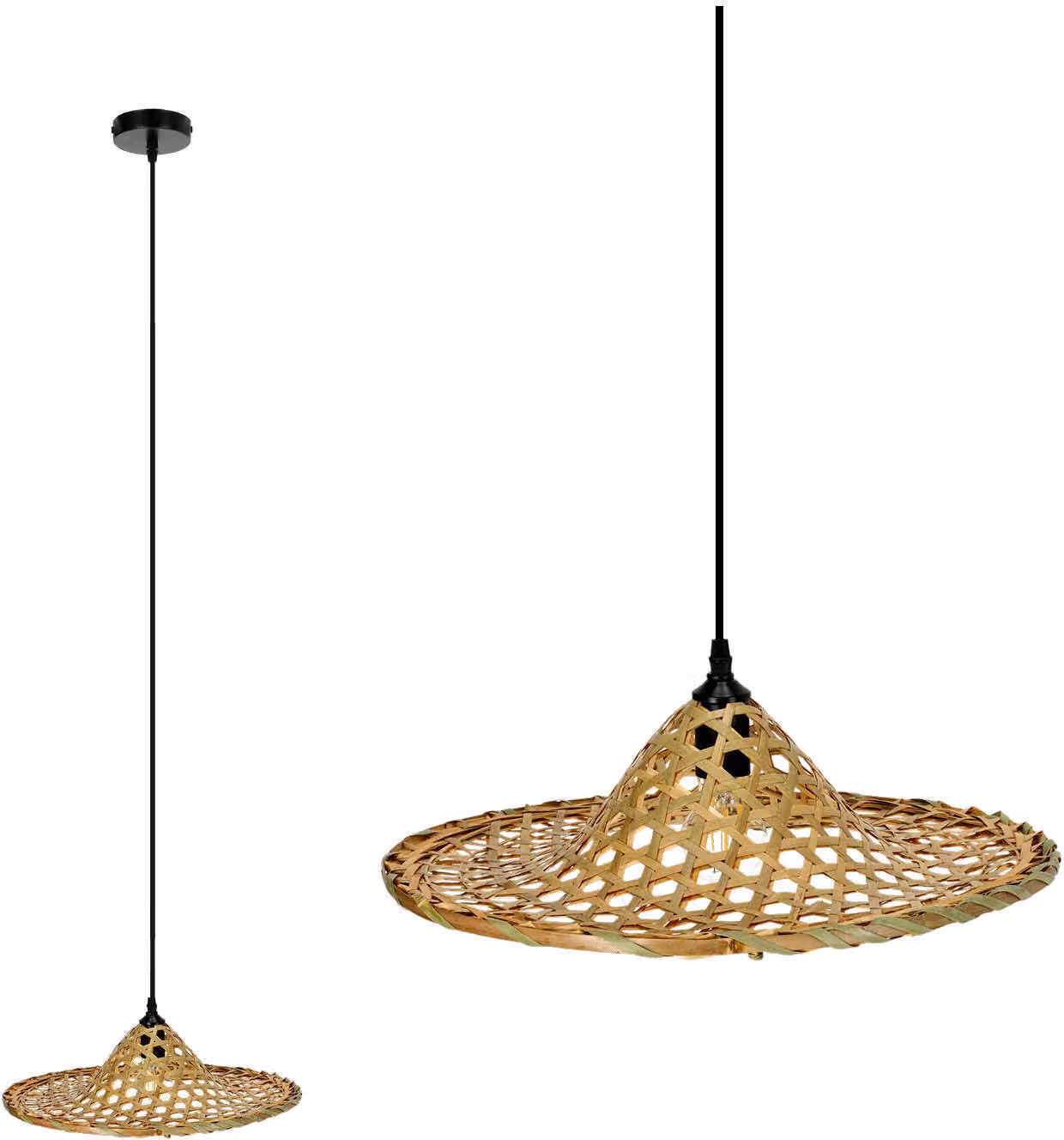 Lampada a sospensione BRAGA Lampada a sospensione con paralume rotondo in bambù in stile boho E27 Bambù Soggiorno Lampada a sospensione Rattan Tavolo da pranzo Sala da pranzo Lampada Lampada a sospensione Colore: Naturale (Ø40cm)