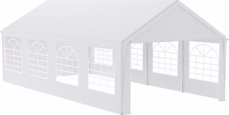 QEENTOE Gazebo da esterno 4x8m con finestre, impermeabile, bianco – Tenda da giardino e per feste, ideale per campeggio, eventi e riunioni