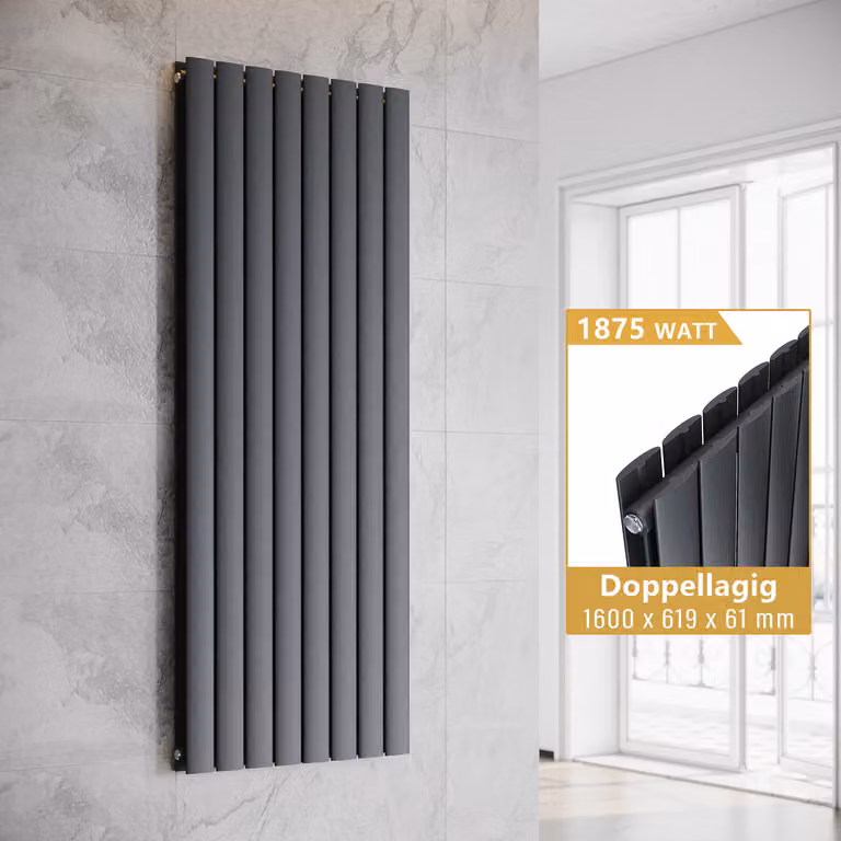 SONNI - Radiatore a pannello verticale, design moderno, a due strati, colore antracite, dimensioni 1600x619 mm, senza resistenza riscaldante