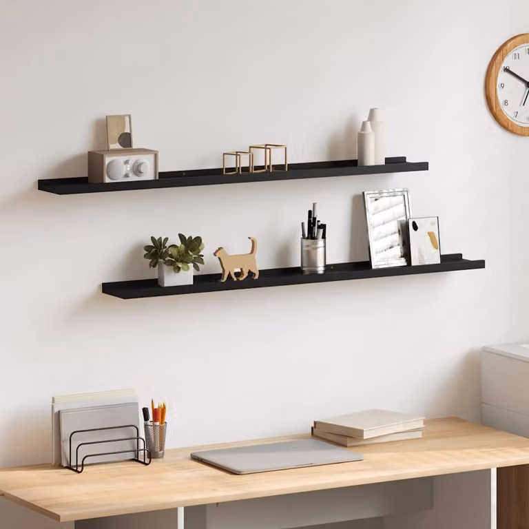 Set di 2 mensole da parete vidaXL nere in MDF, design minimalista e opaco