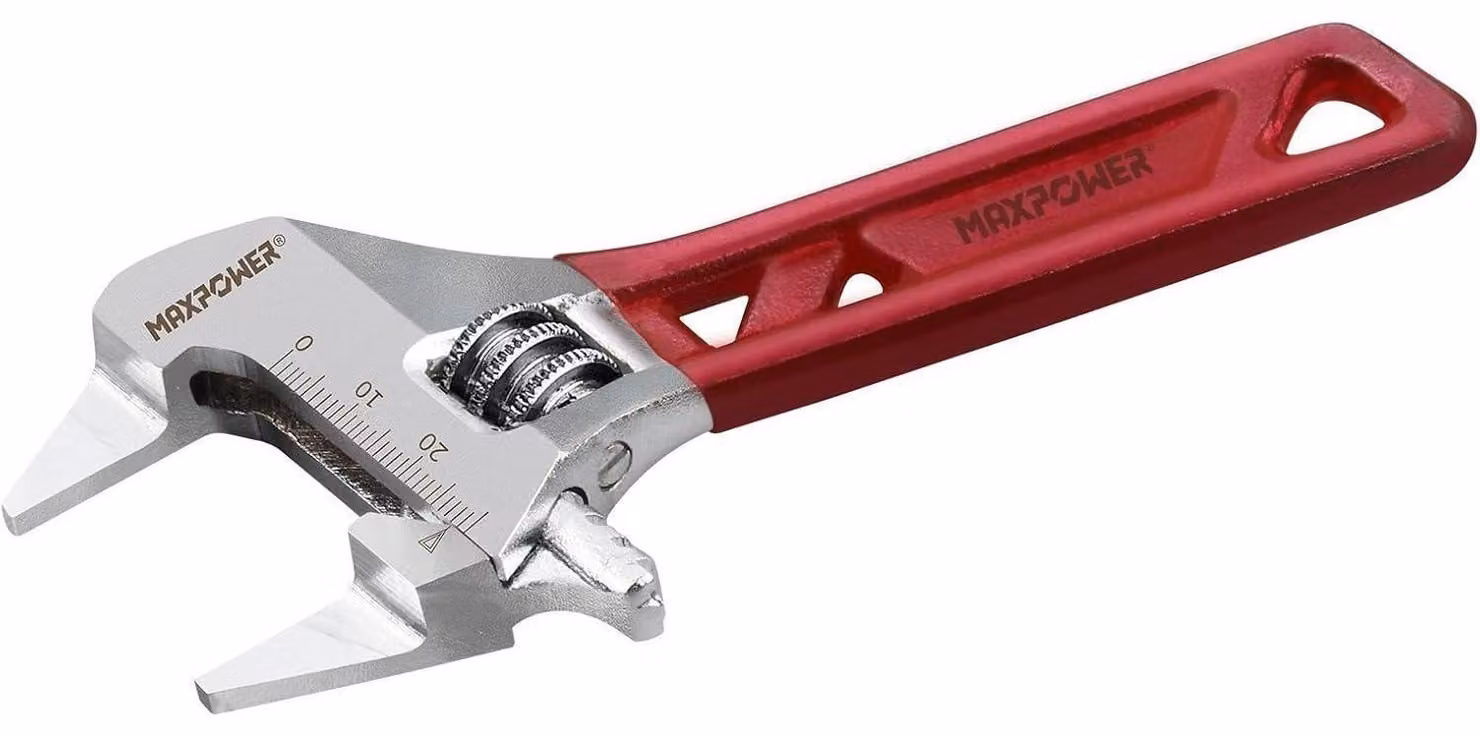 Chiave a forchetta regolabile, 150 mm, apertura massima 30 mm, acciaio cromo-vanadio, colore rosso