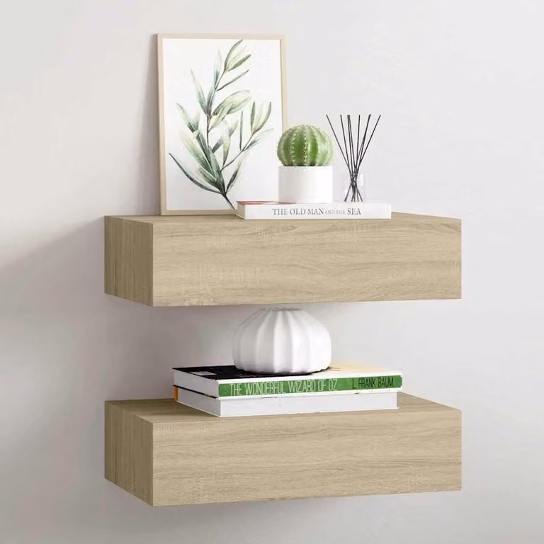 Mensole da parete con cassetti, per un'elegante soluzione di stoccaggio dall'aspetto in legno