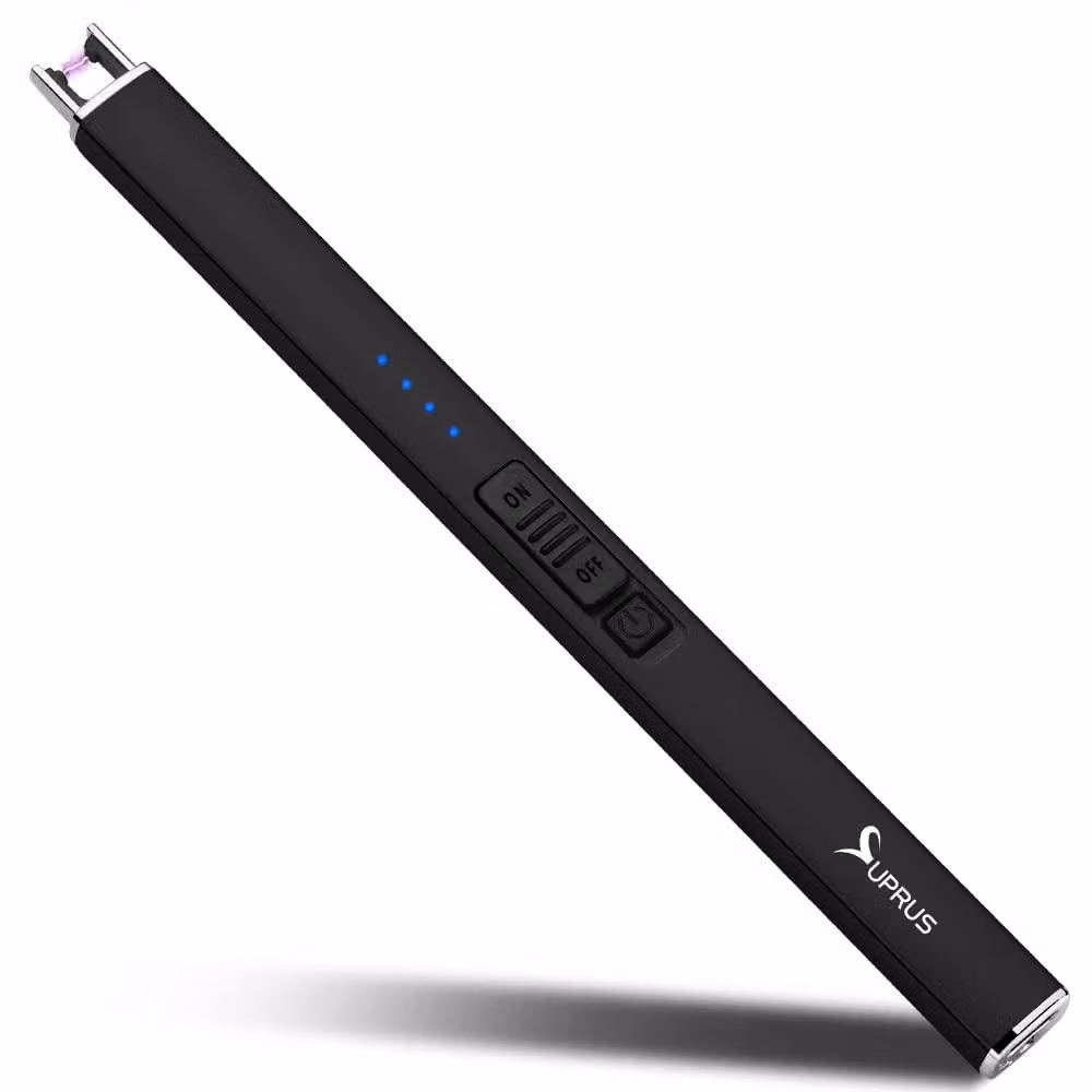 Accendino ricaricabile tramite USB, senza fiamma, resistente al vento, colore nero